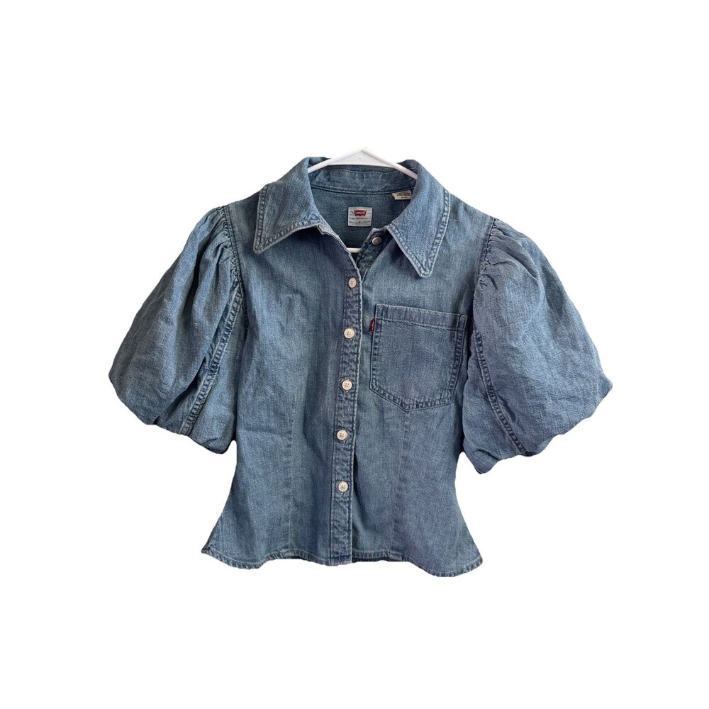 NWT | Levi’s Shirt Blue Denim Short Puff Sleeve Button Up | Size S